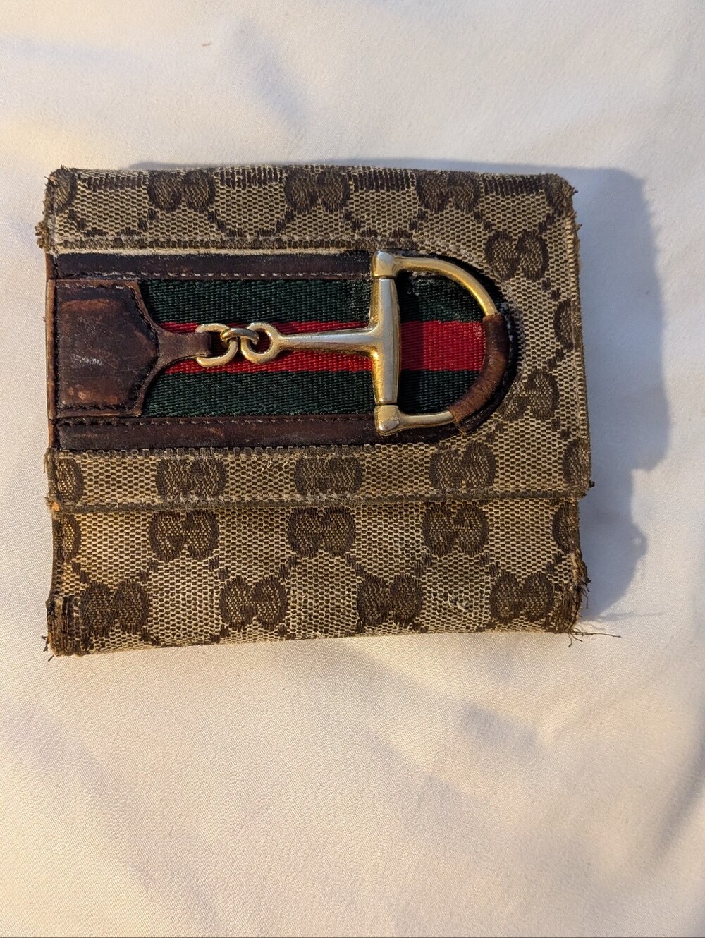 Gucci Brown GG Canvas Wallet with Green and Red Web Stripe